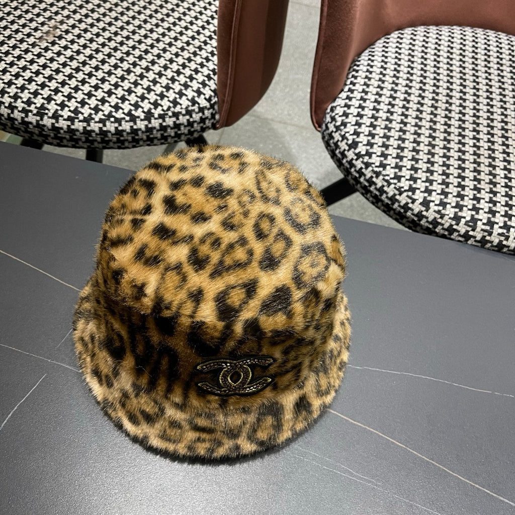 Chanel Korean Style Leopard Print Dark Brown Plush Hat 979909