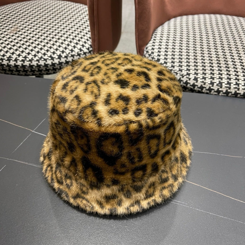 Chanel Korean Style Leopard Print Dark Brown Plush Hat 979909