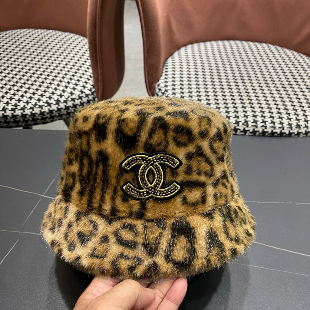 Chanel Korean Style Leopard Print Dark Brown Plush Hat 979909