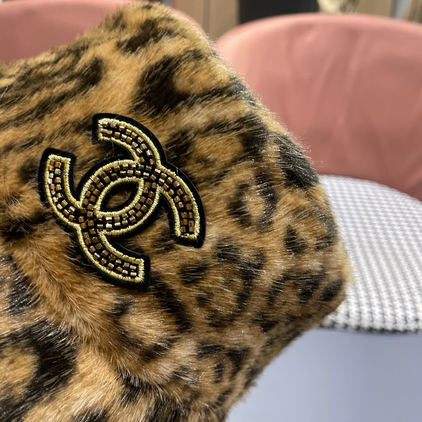 Chanel Korean Style Leopard Print Dark Brown Plush Hat 979909