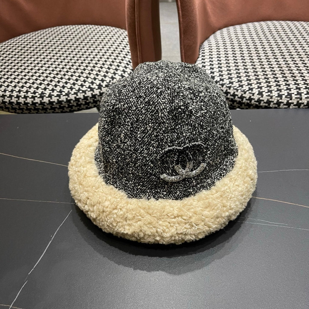 Chanel Womens Gray Plush Bucket Hat 979884
