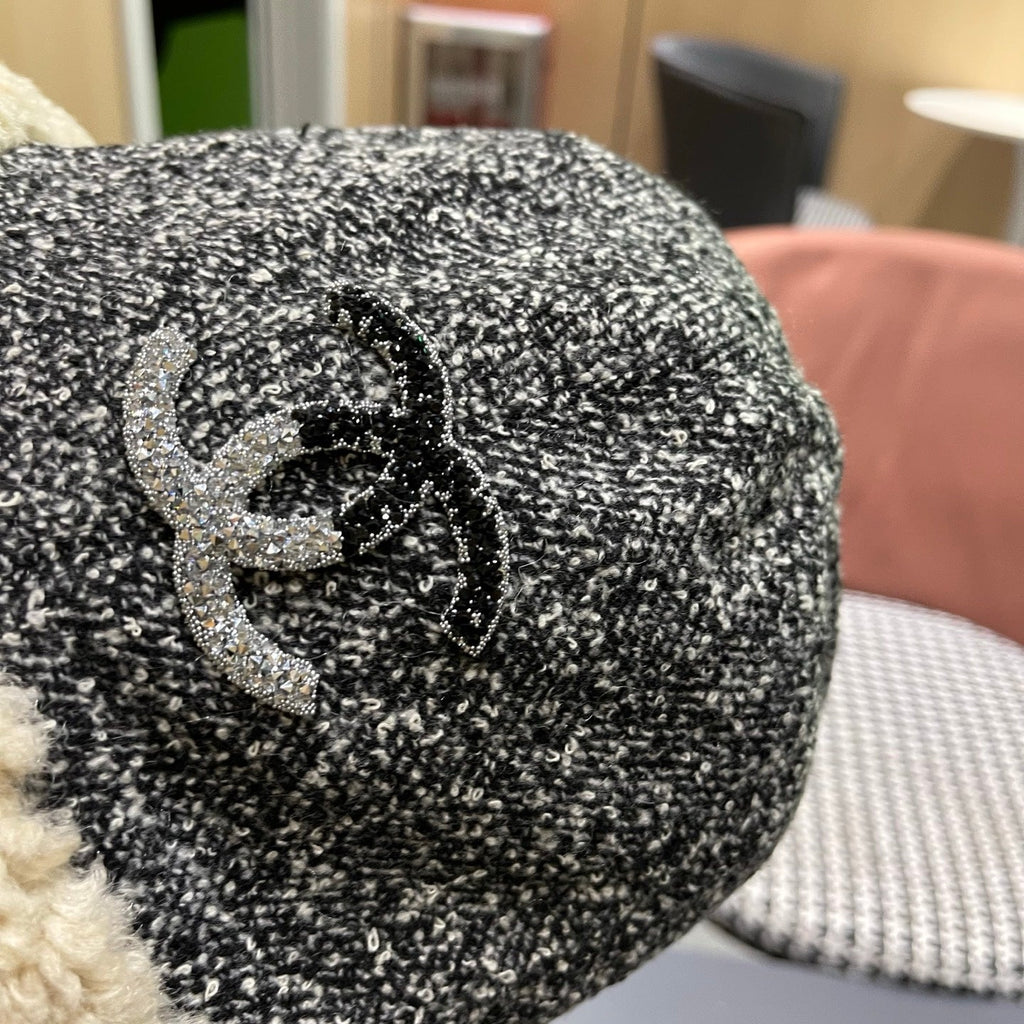 Chanel Womens Gray Plush Bucket Hat 979884