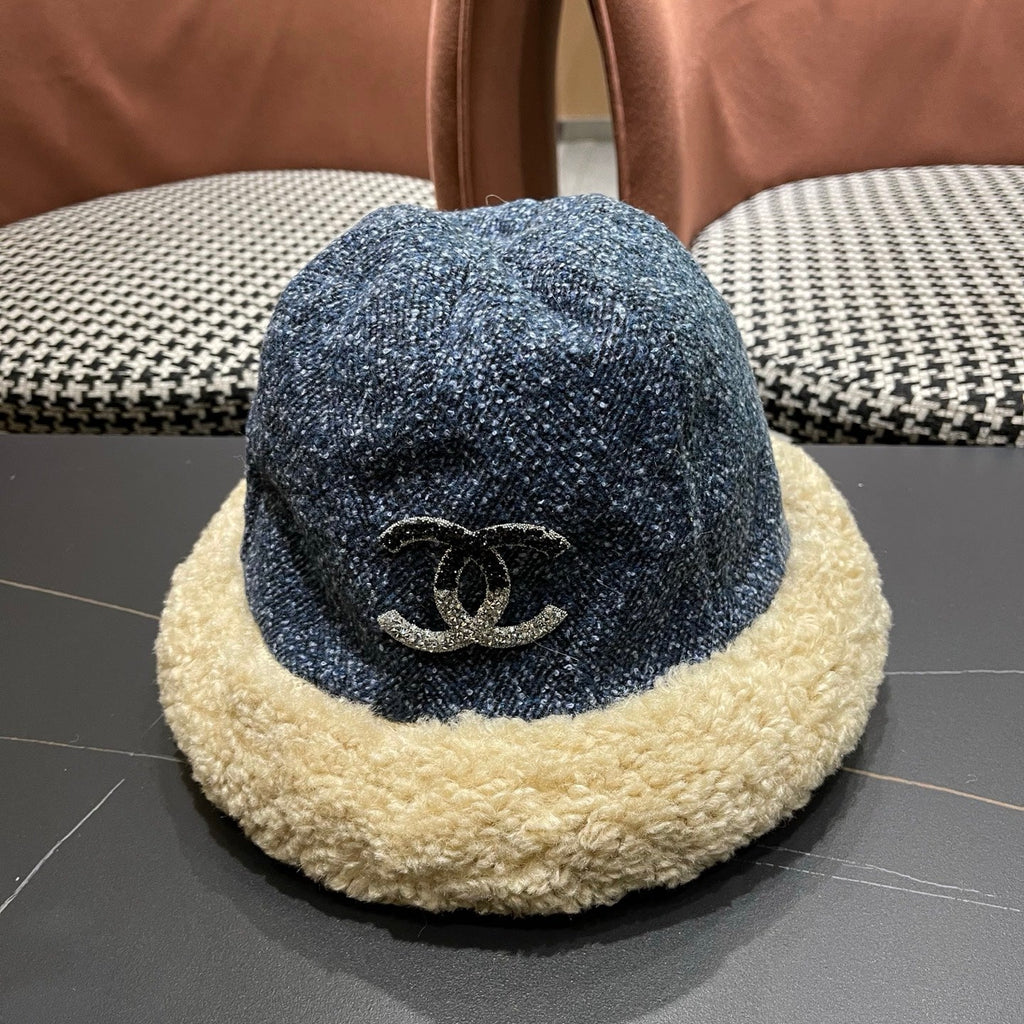 Chanel Womens Blue Plush Bucket Hat 979885