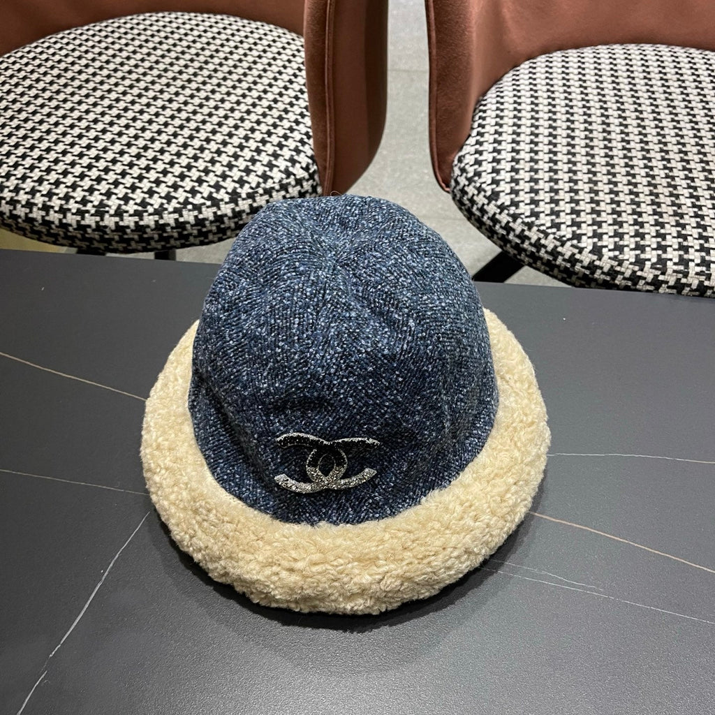 Chanel Womens Blue Plush Bucket Hat 979885