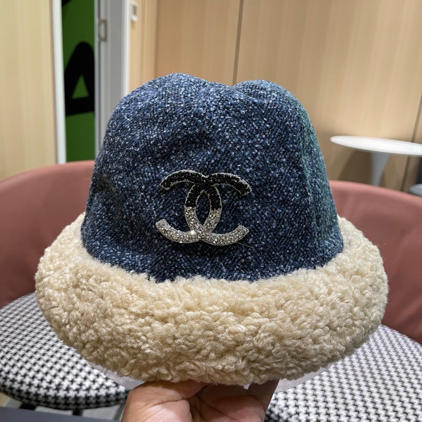 Chanel Womens Blue Plush Bucket Hat 979885