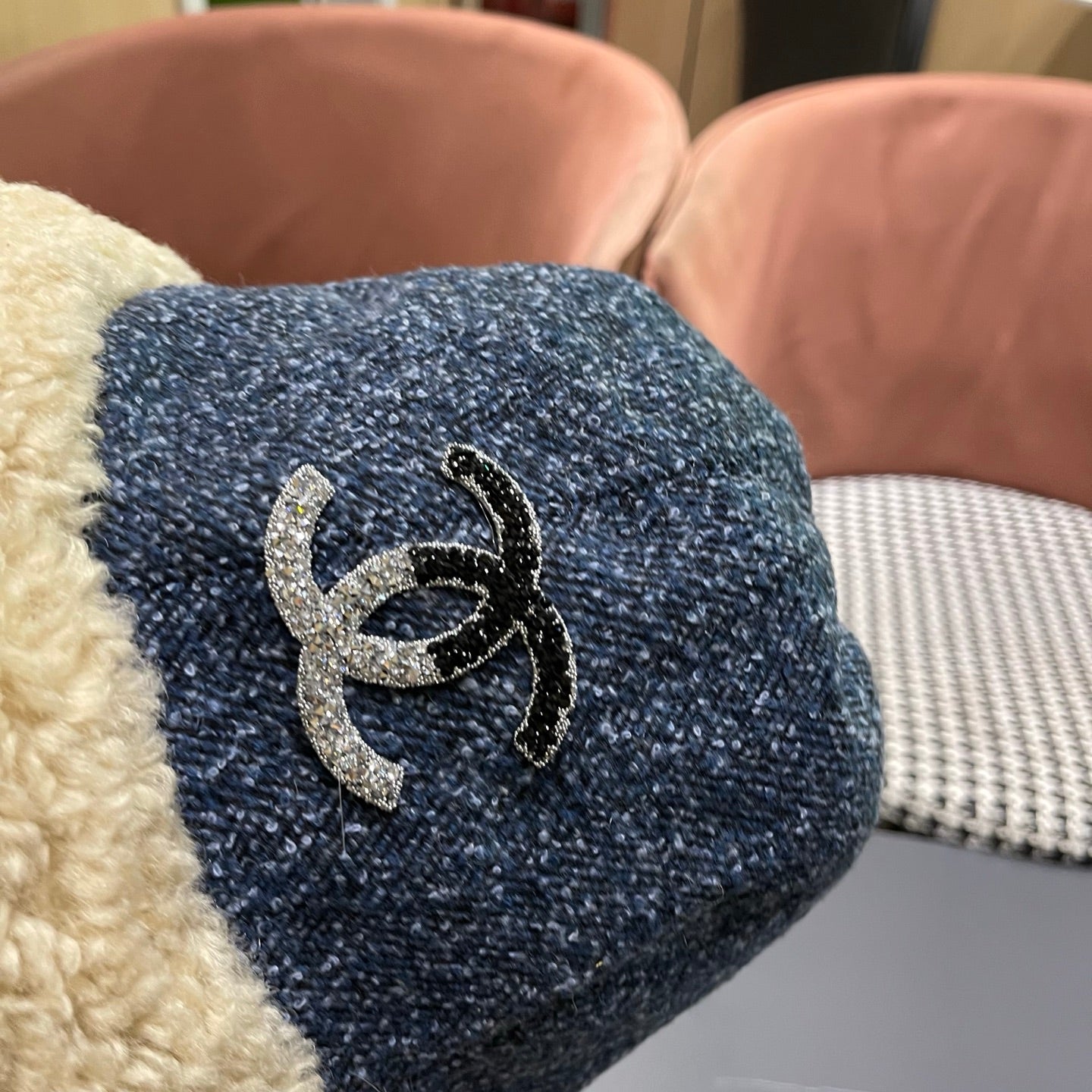 Chanel Womens Blue Plush Bucket Hat 979885