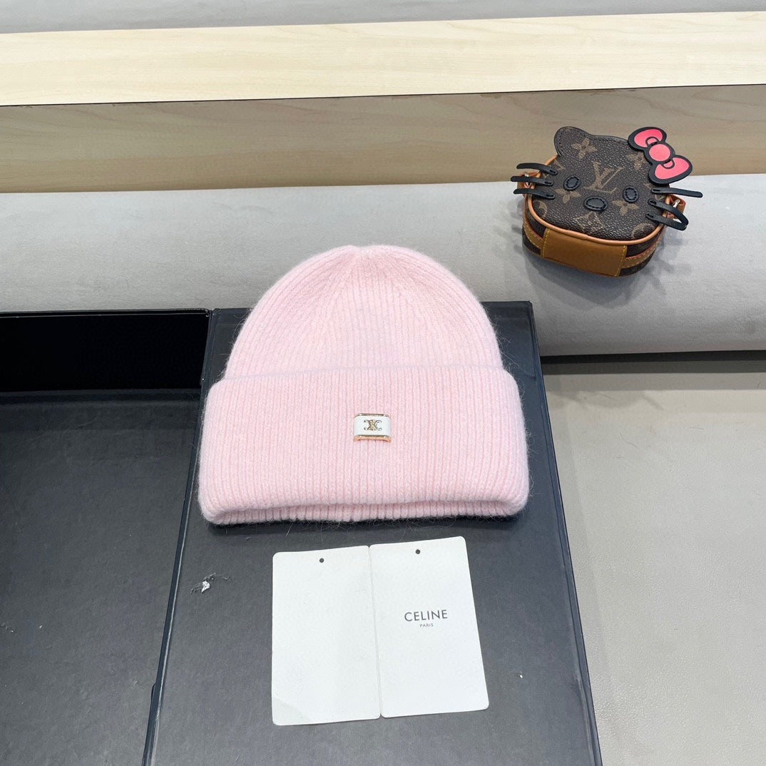 Celine Autumn/Winter New CE Knitted Hat Pink in Wool 980325