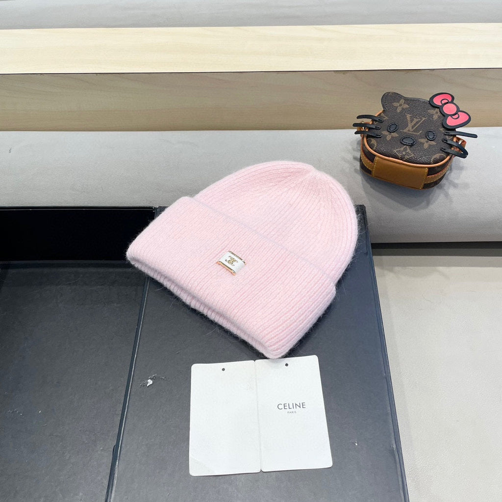 Celine Autumn/Winter New CE Knitted Hat Pink in Wool 980325