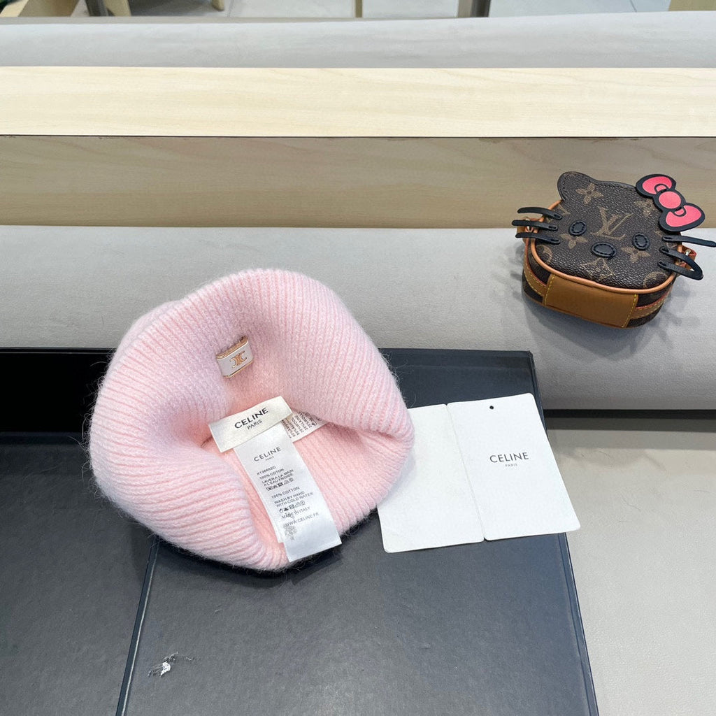 Celine Autumn/Winter New CE Knitted Hat Pink in Wool 980325