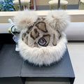 Moncler 24 Retro Leopard Gray Print Plush Fisherman Hat 980328