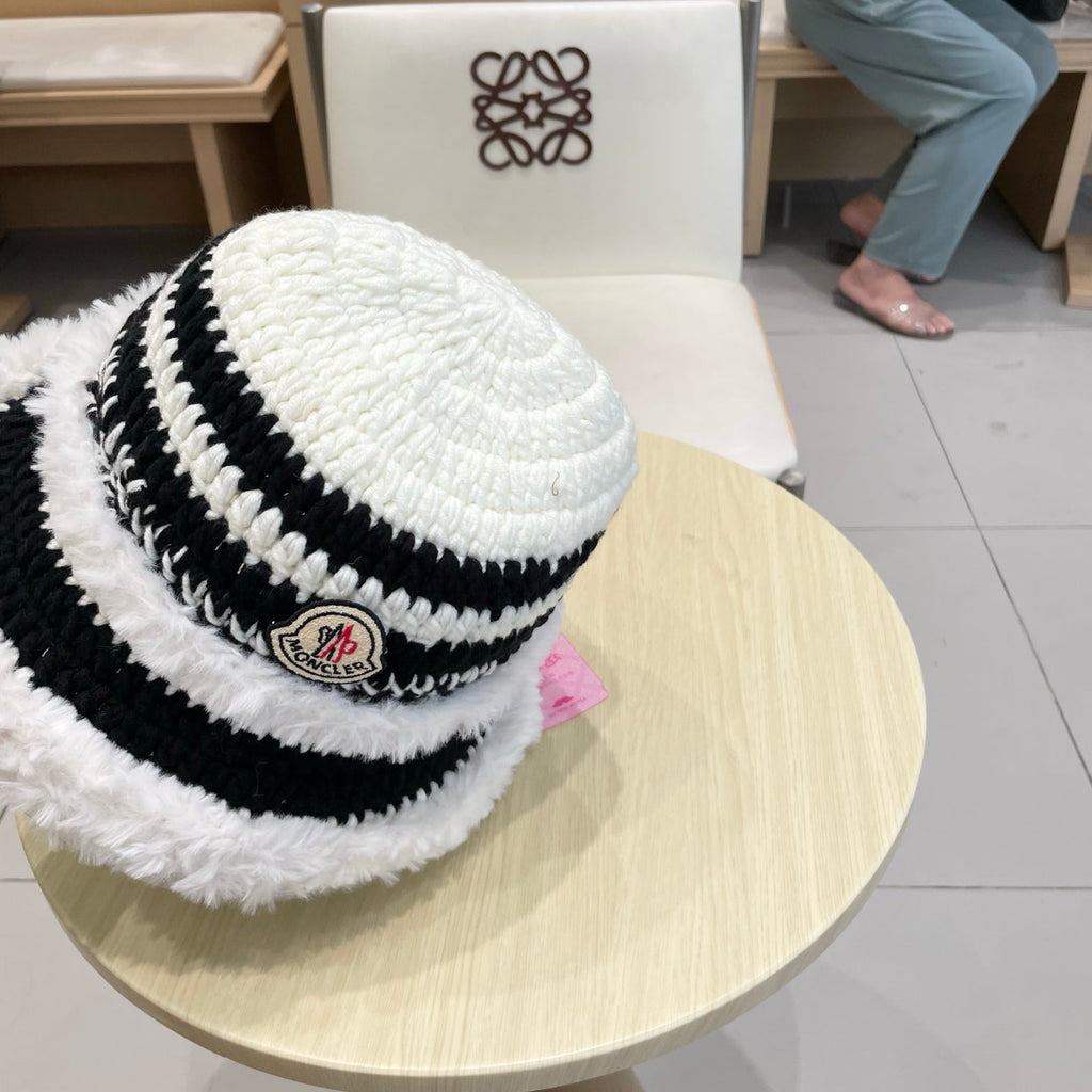 Moncler New Patchwork White Black Plush  Bucket Hat 980317