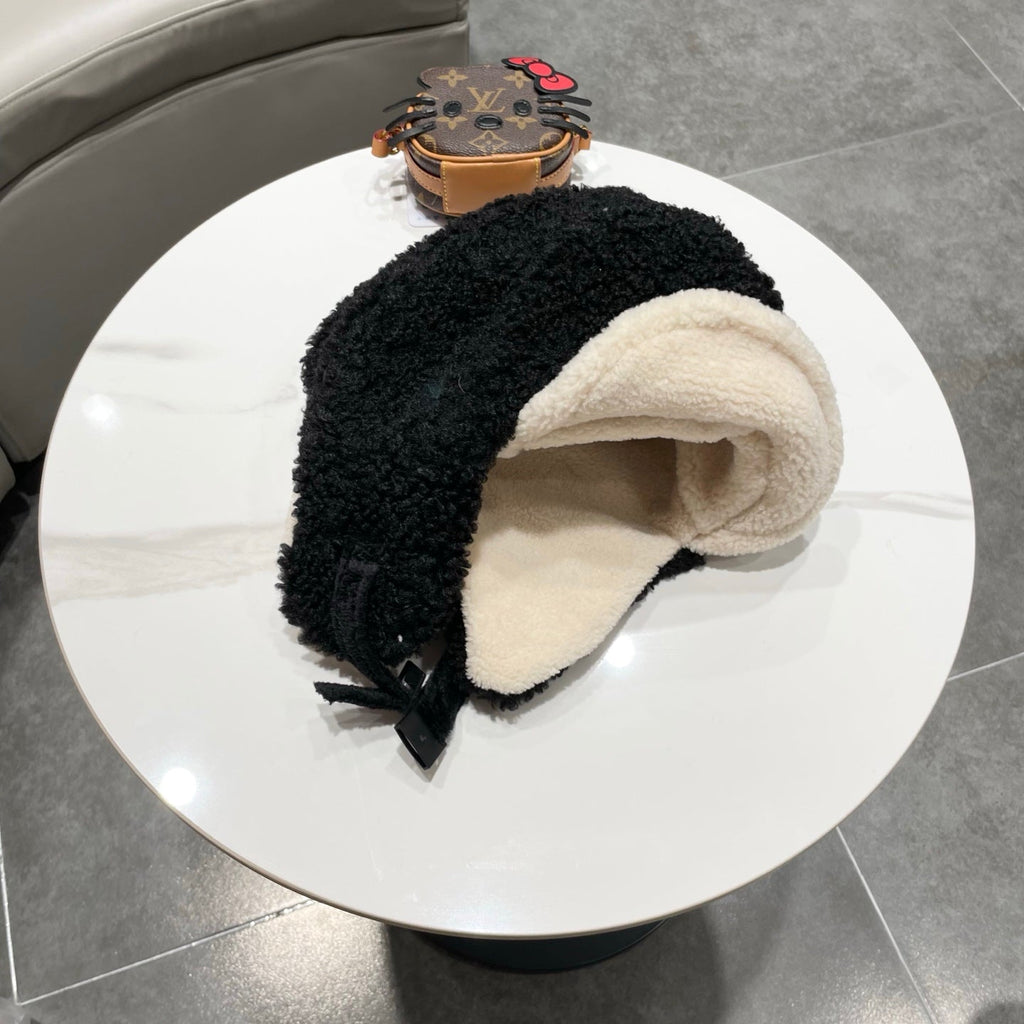 Moncler Winter Lambswool Thickened Earflap Black Hat 980314