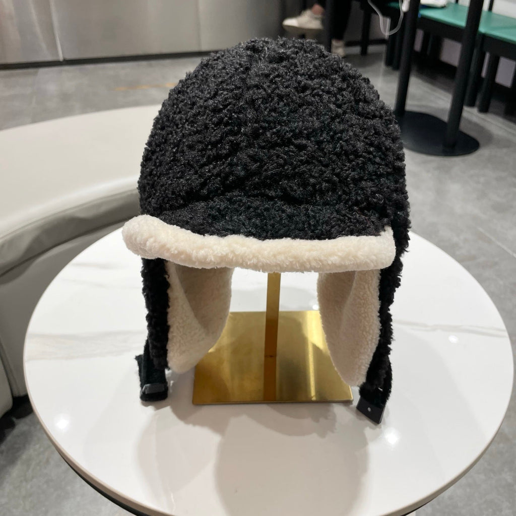 Moncler Winter Lambswool Thickened Earflap Black Hat 980314