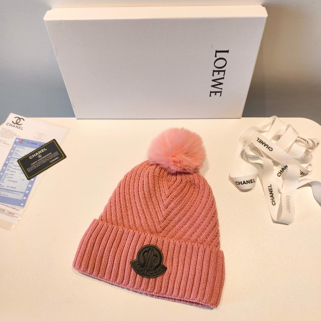 Moncler 2025 Light Pink New Designer Pom-Pom Wool Beanie 980214