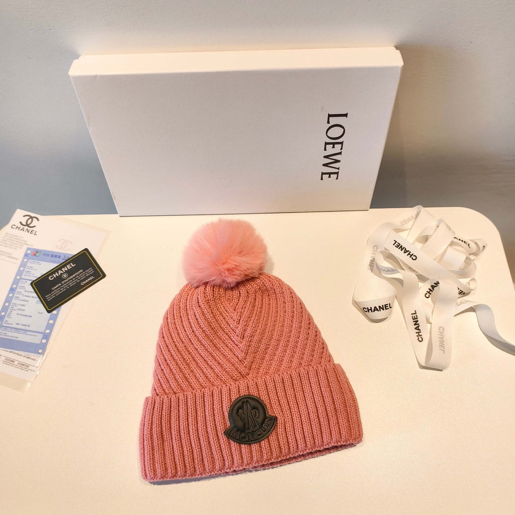 Moncler 2025 Light Pink New Designer Pom-Pom Wool Beanie 980214