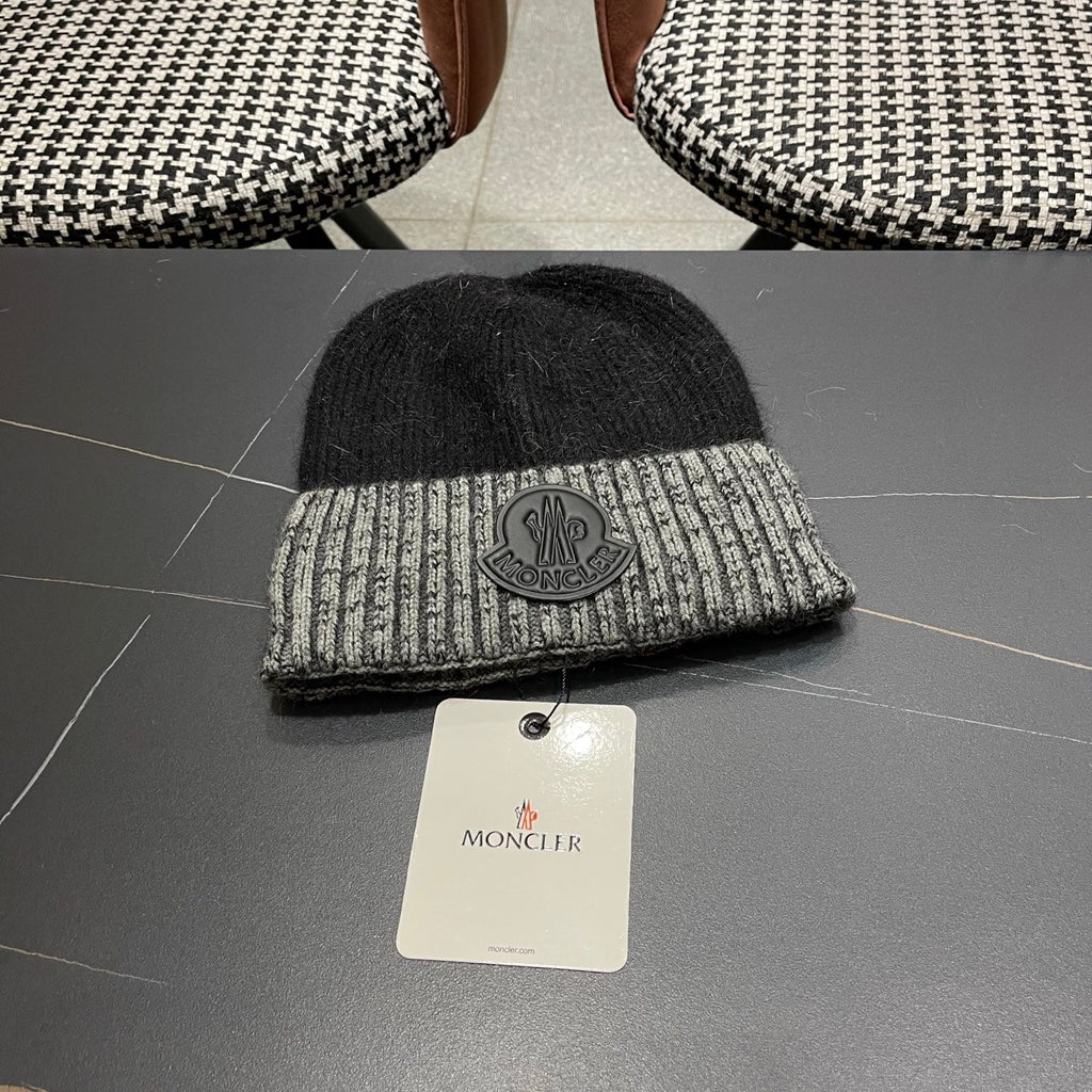 Moncler Korean Style Fleece-Lined Black White Knitted Beanie 980072
