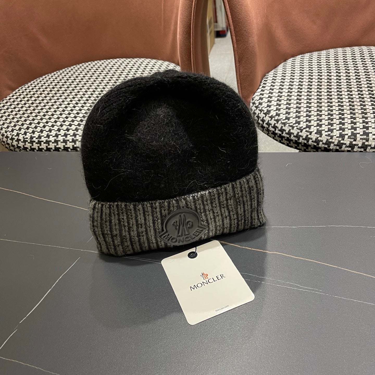 Moncler Korean Style Fleece-Lined Black White Knitted Beanie 980072