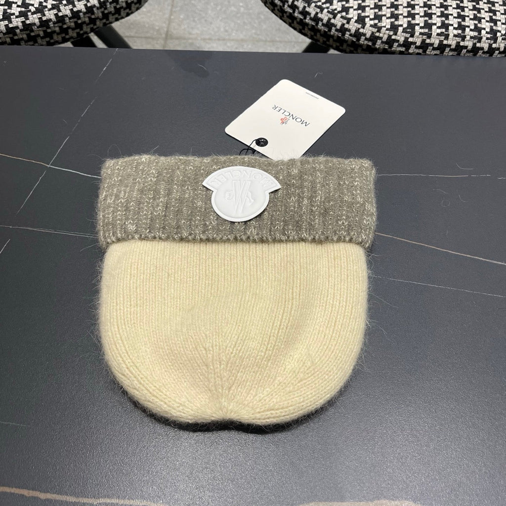 Moncler Korean Style Fleece-Lined Beige mix Grey Knitted Beanie 980073