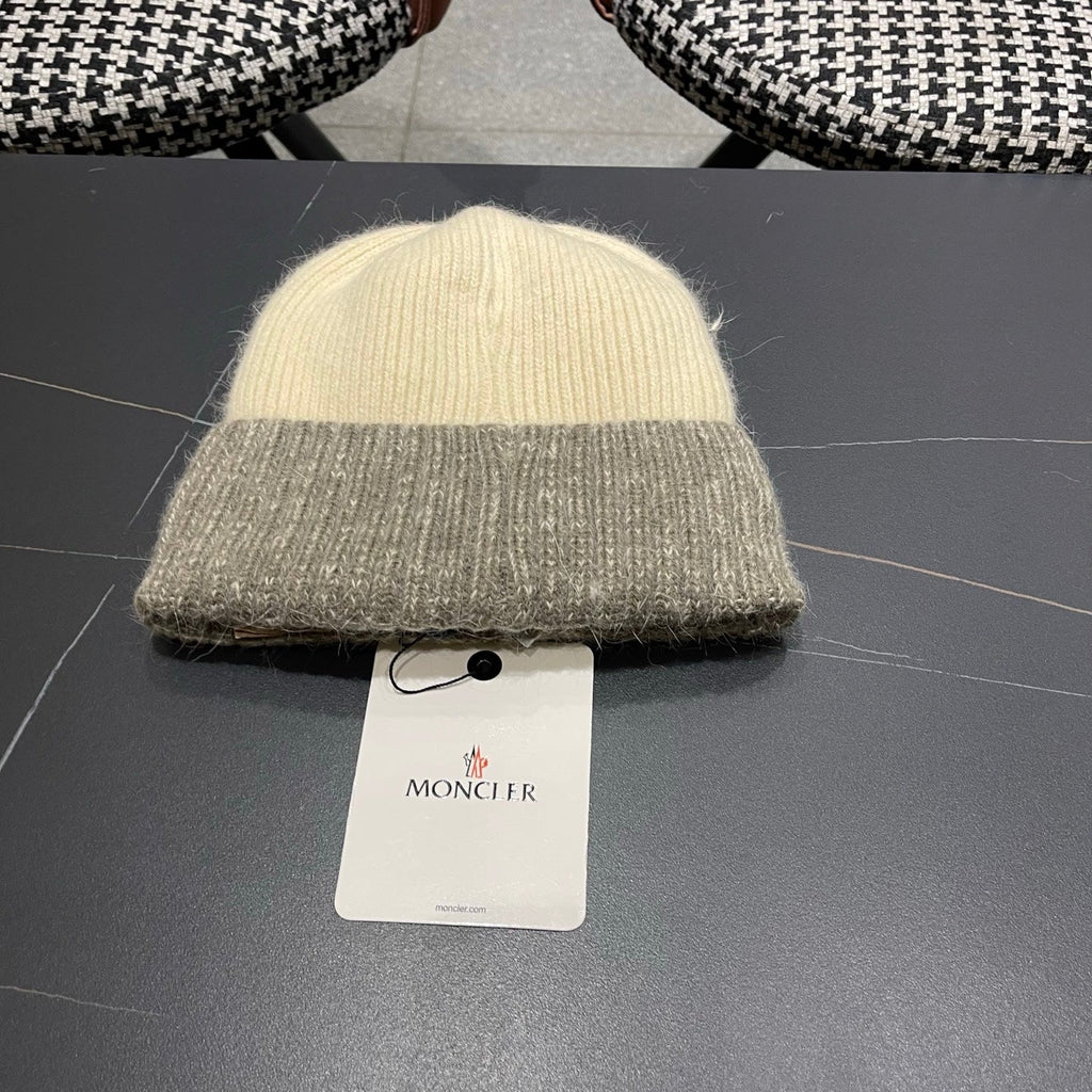 Moncler Korean Style Fleece-Lined Beige mix Grey Knitted Beanie 980073