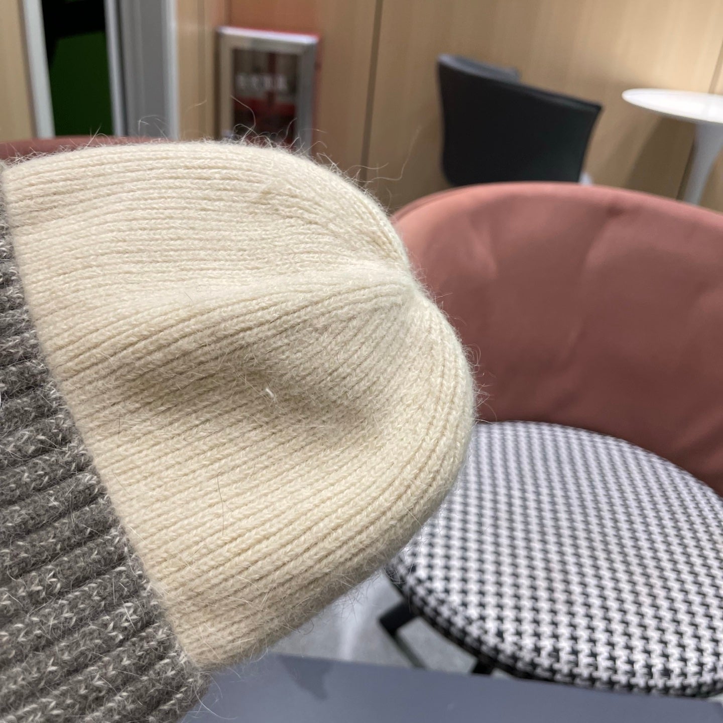 Moncler Korean Style Fleece-Lined Beige mix Grey Knitted Beanie 980073