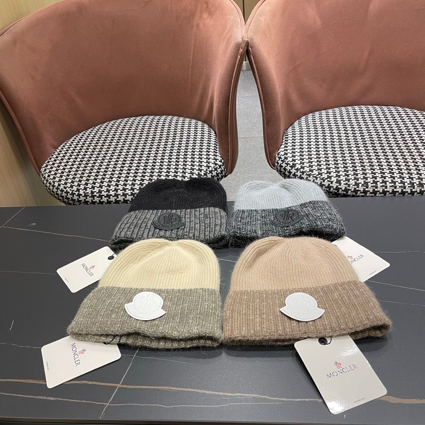 Moncler Korean Style Fleece-Lined Melange Grey Knitted Beanie 980074