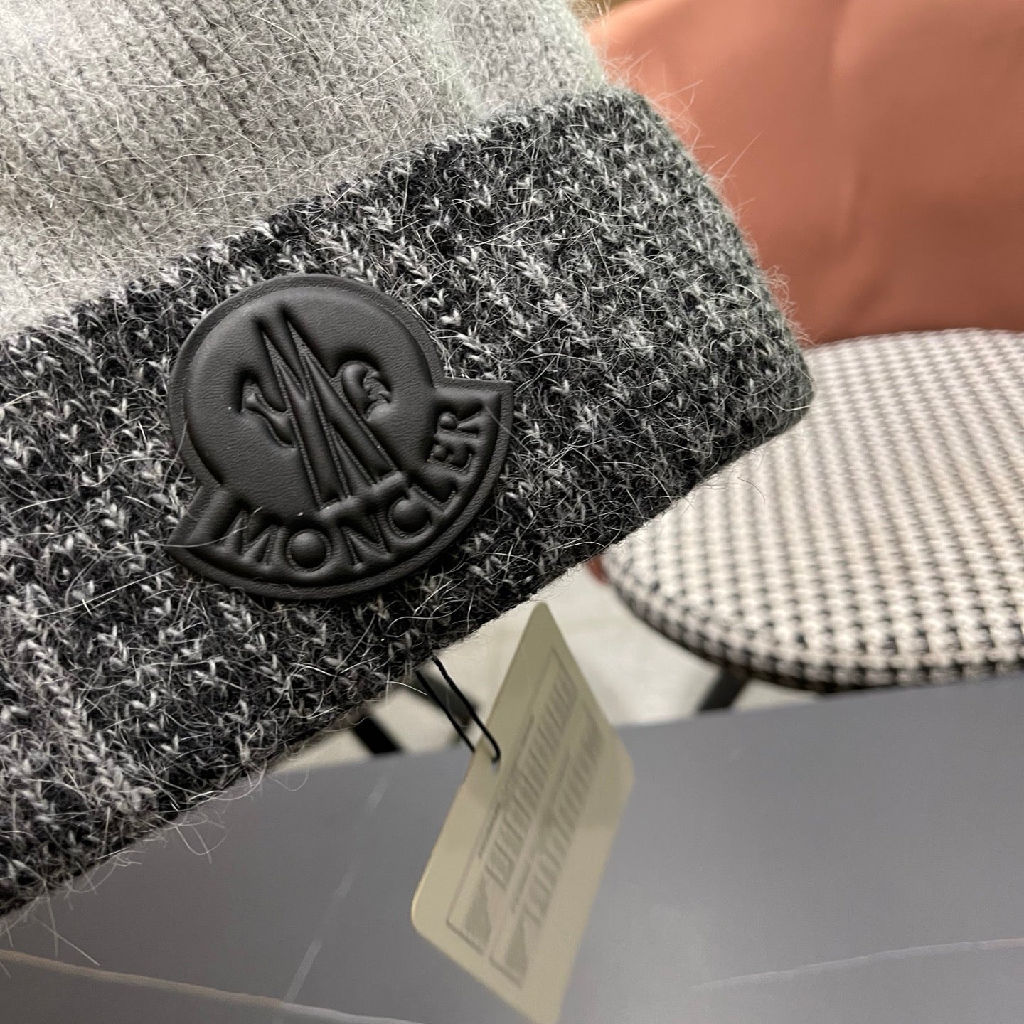 Moncler Korean Style Fleece-Lined Melange Grey Knitted Beanie 980074