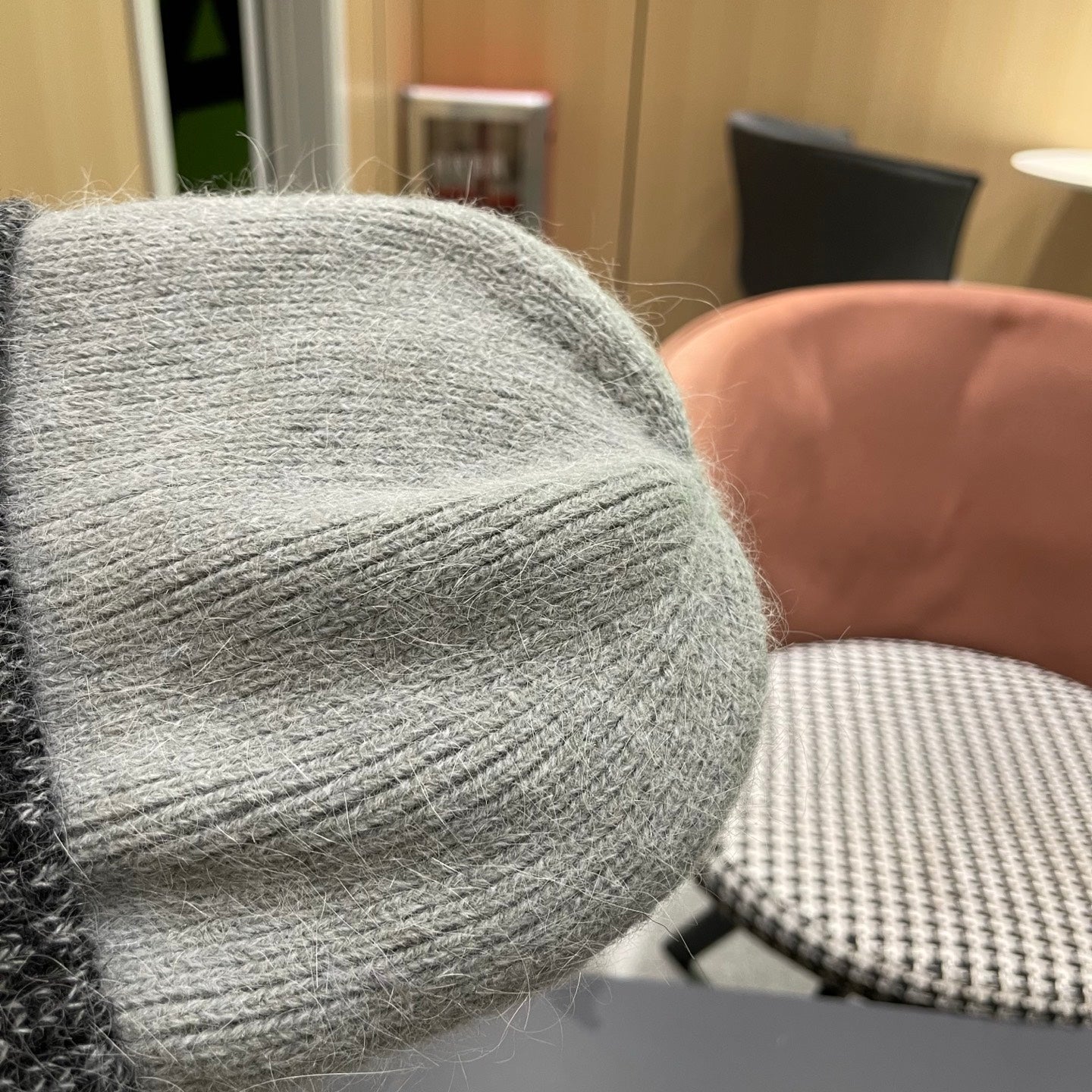 Moncler Korean Style Fleece-Lined Melange Grey Knitted Beanie 980074