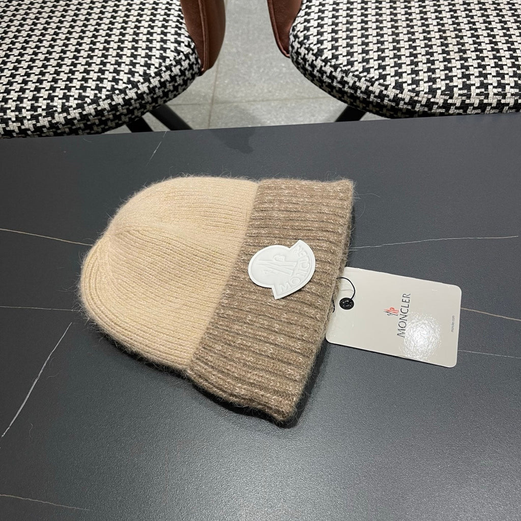 Moncler Korean Style Fleece-Lined Taupe Knitted Beanie 980075