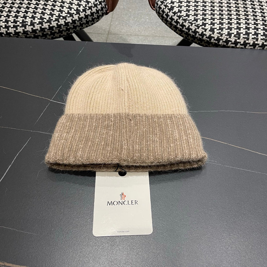 Moncler Korean Style Fleece-Lined Taupe Knitted Beanie 980075
