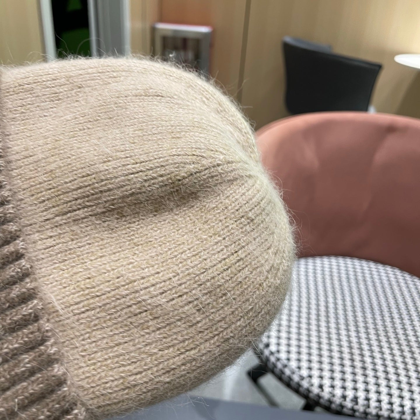 Moncler Korean Style Fleece-Lined Taupe Knitted Beanie 980075