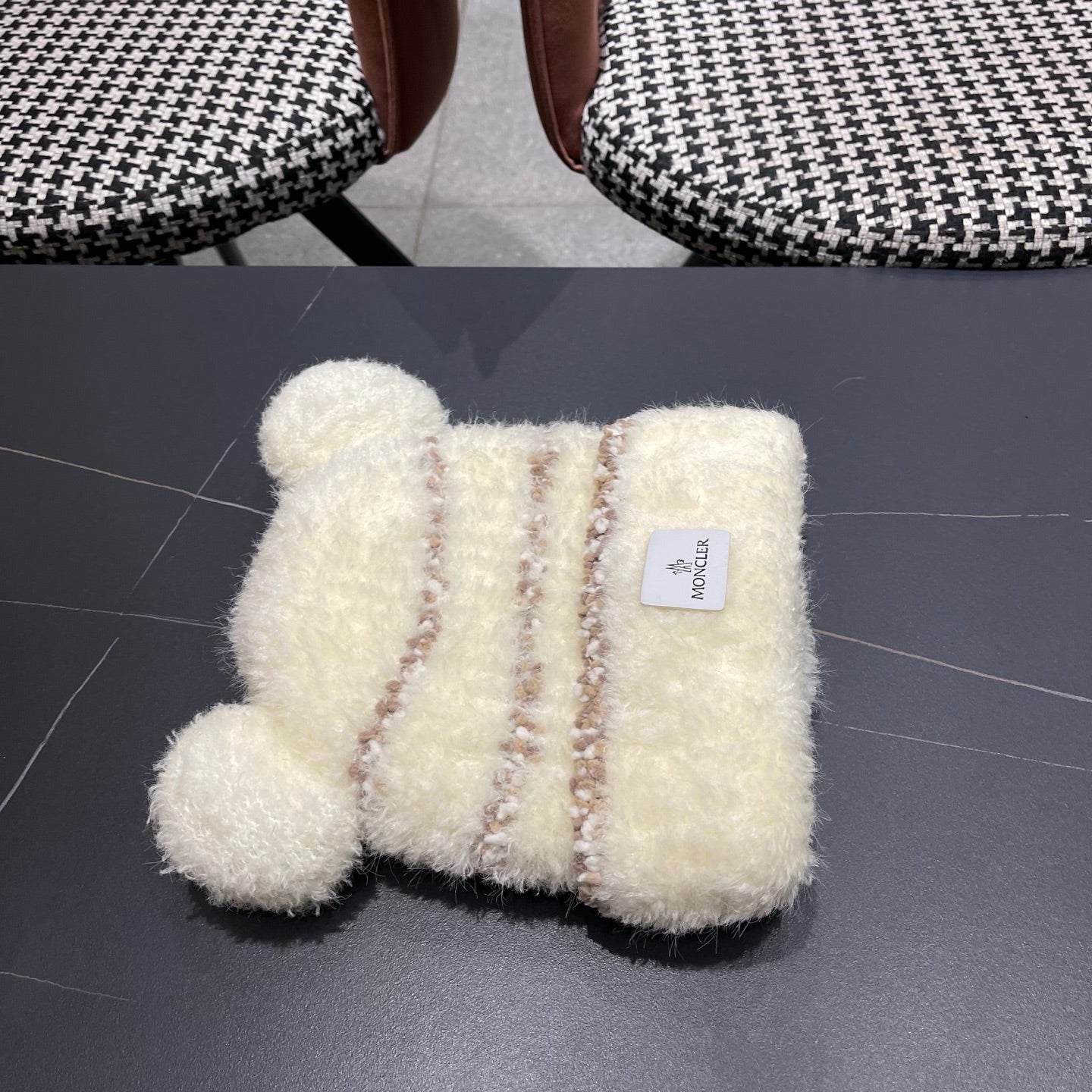 Moncler Cute Bear Fleece-Lined Warm Knitted White Hat 980004