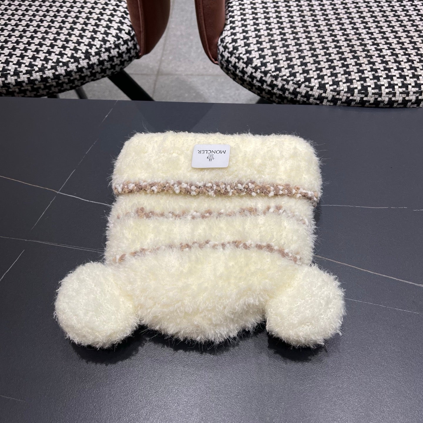 Moncler Cute Bear Fleece-Lined Warm Knitted White Hat 980004