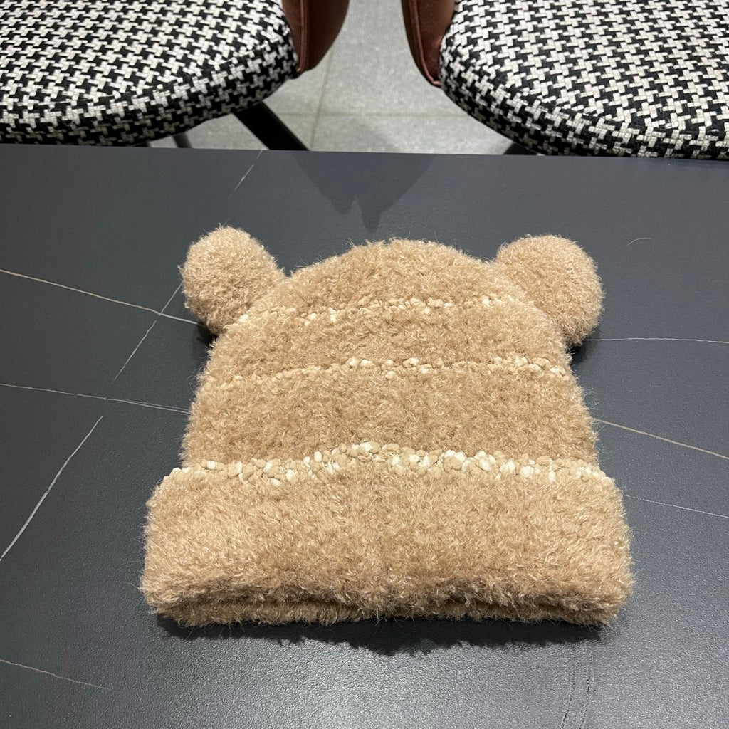 Moncler Cute Bear Fleece-Lined Warm Knitted Brown Hat 980002
