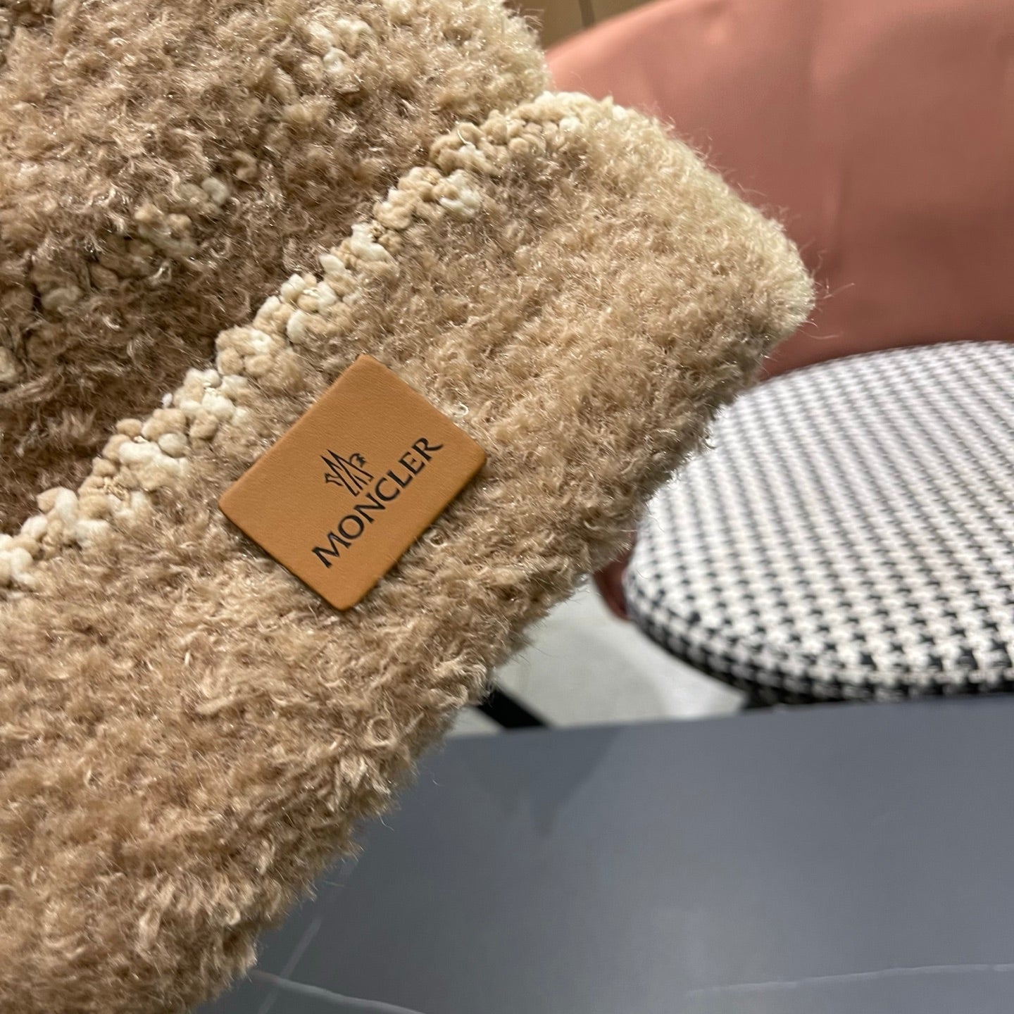 Moncler Cute Bear Fleece-Lined Warm Knitted Brown Hat 980002