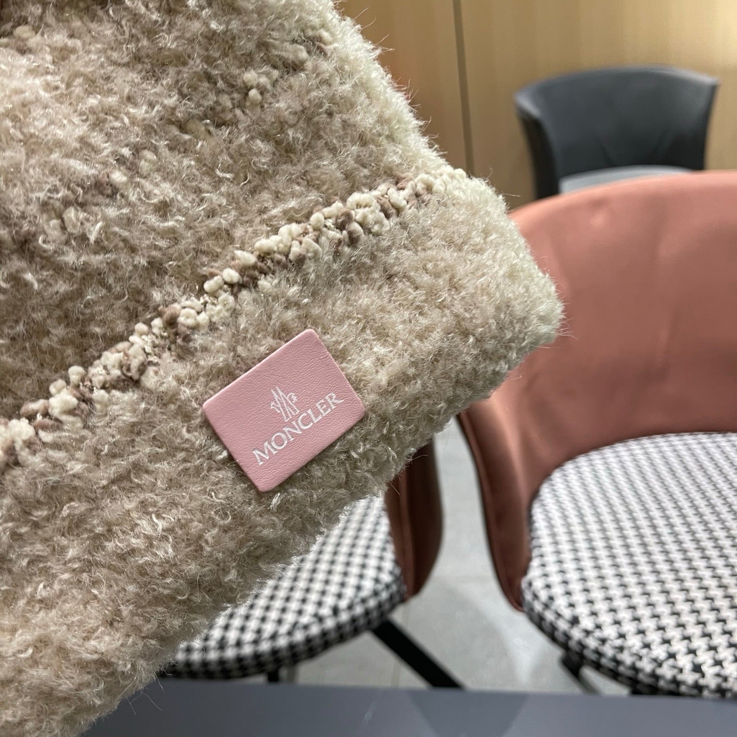 Moncler Cute Bear Fleece-Lined Warm Knitted Beige Hat 980001