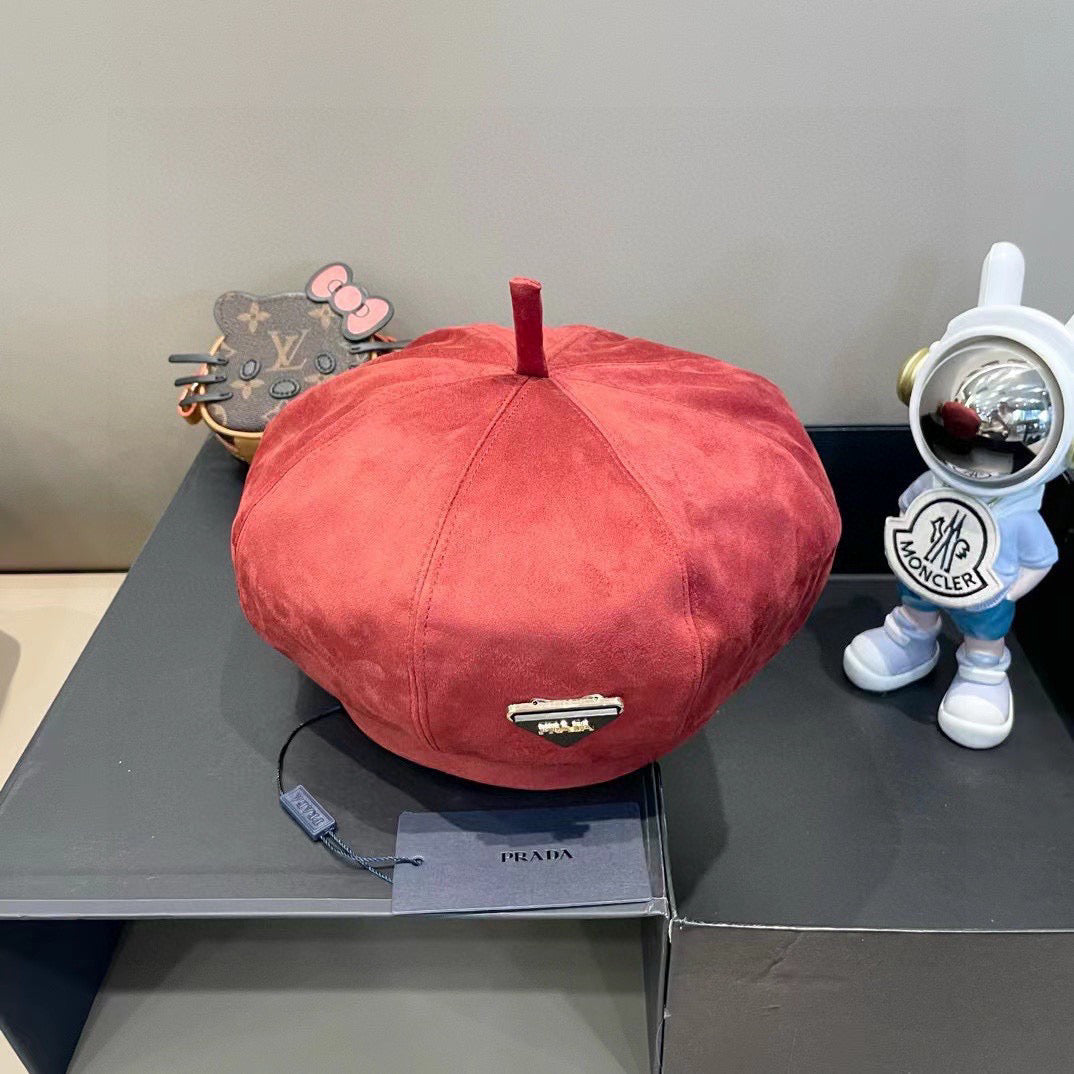 Prada Beret Red in Suede 125849