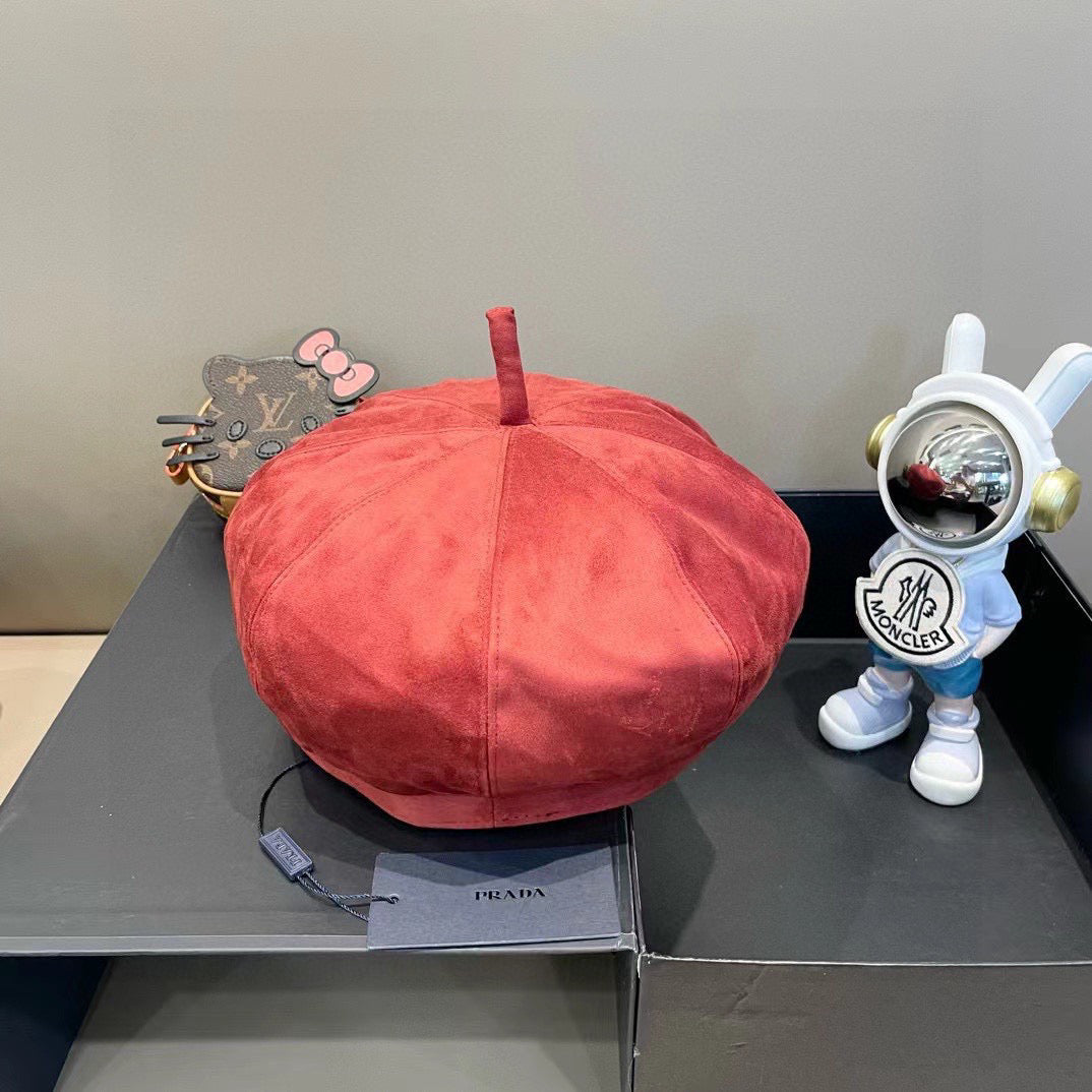 Prada Beret Red in Suede 125849