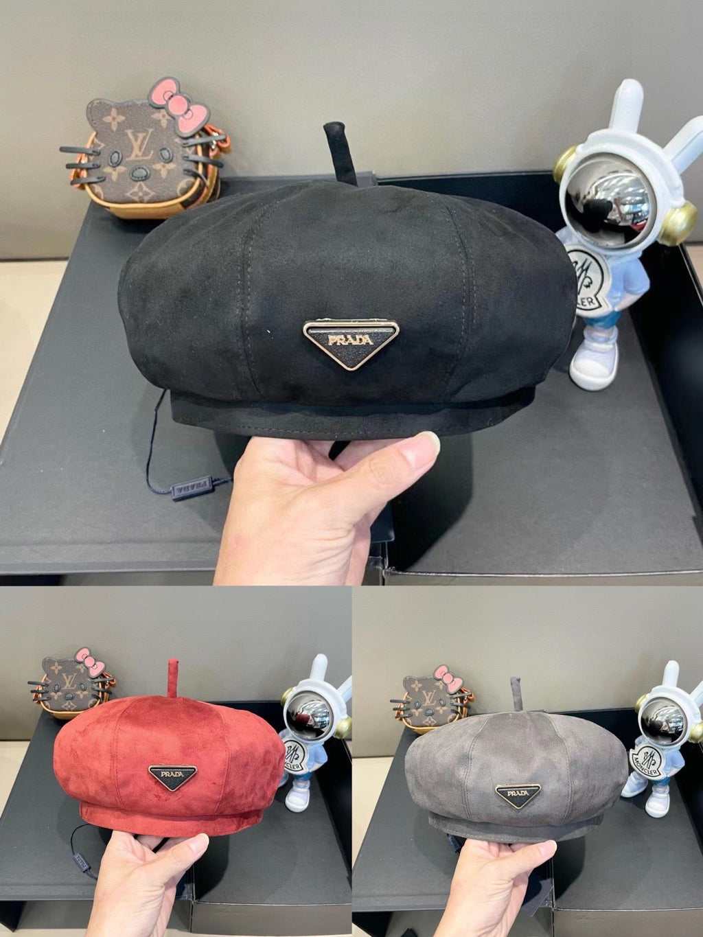 Prada Beret Red in Suede 125849