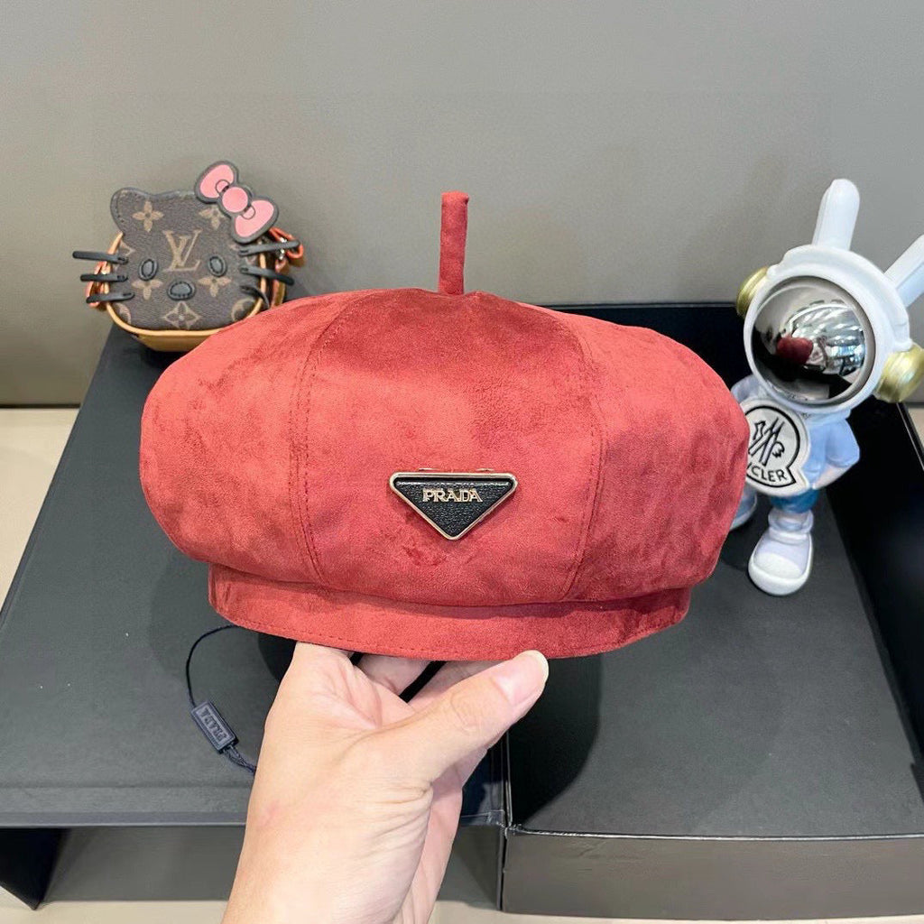 Prada Beret Red in Suede 125849