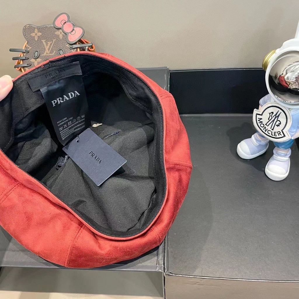 Prada Beret Red in Suede 125849