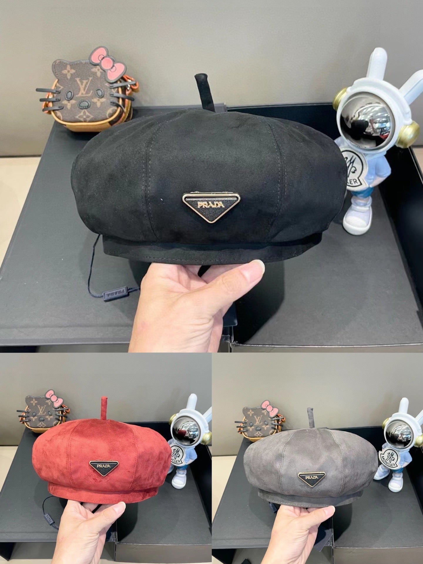 Prada Beret Gray in Suede 125848