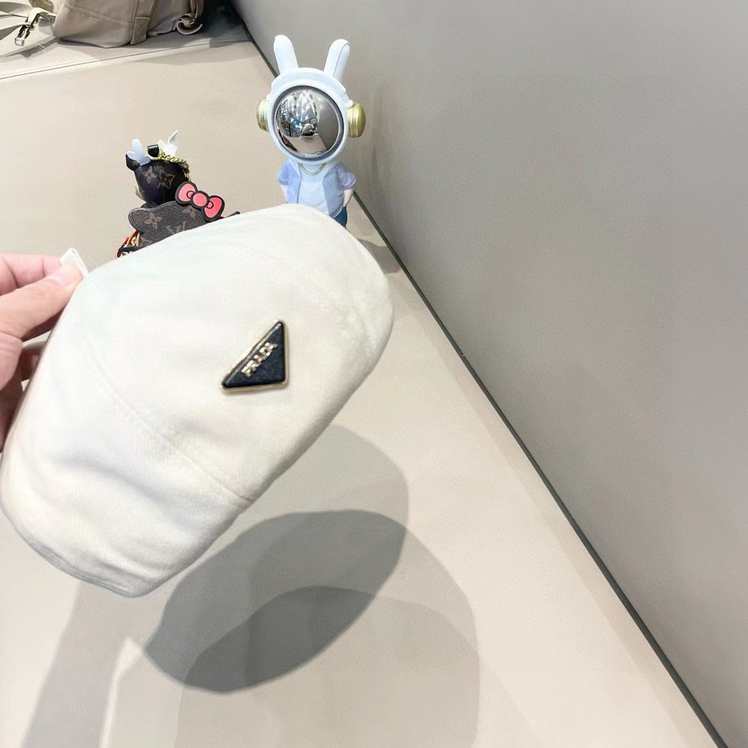 Prada Beret Pumpkin Style Women's White in Canvas 125793