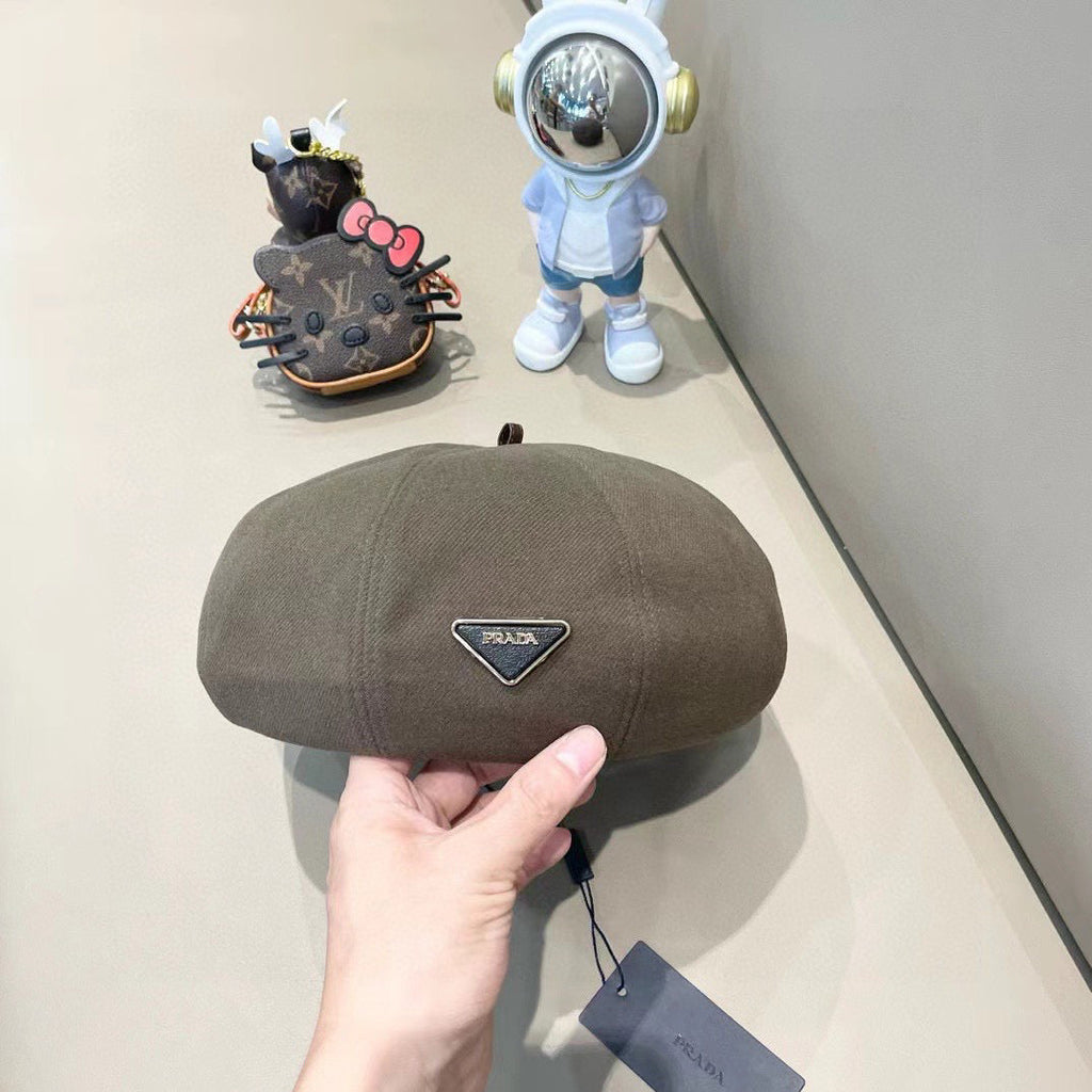 Prada Beret Pumpkin Style Women's Taupe in Canvas 125792