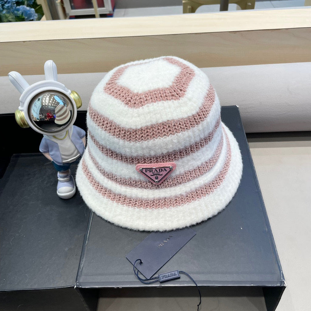 Prada Plush Bucket Hat Pink Knitted Woolen Fabric 125671