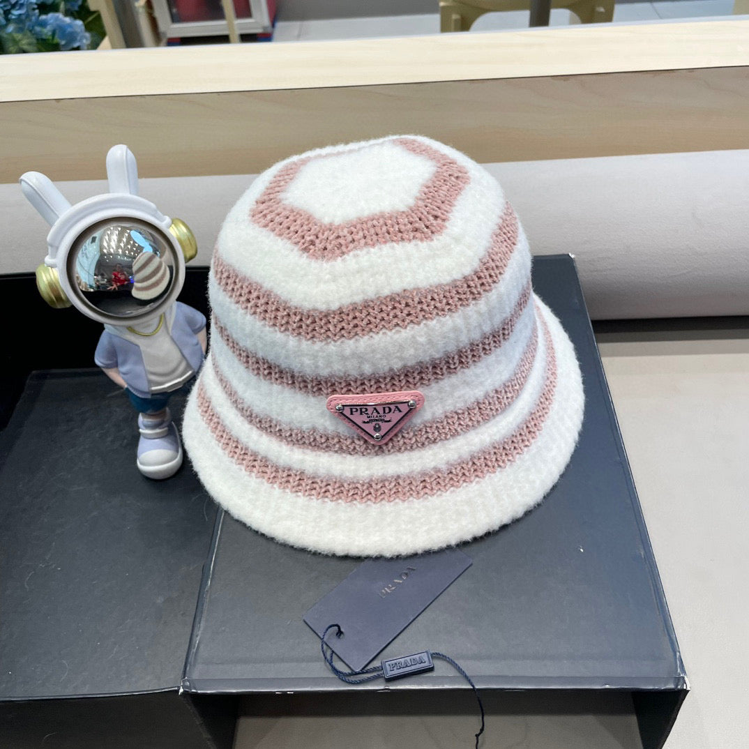 Prada Plush Bucket Hat Pink Knitted Woolen Fabric 125671
