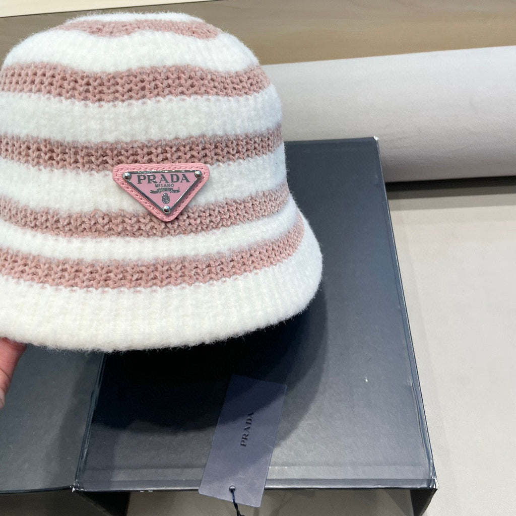 Prada Plush Bucket Hat Pink Knitted Woolen Fabric 125671