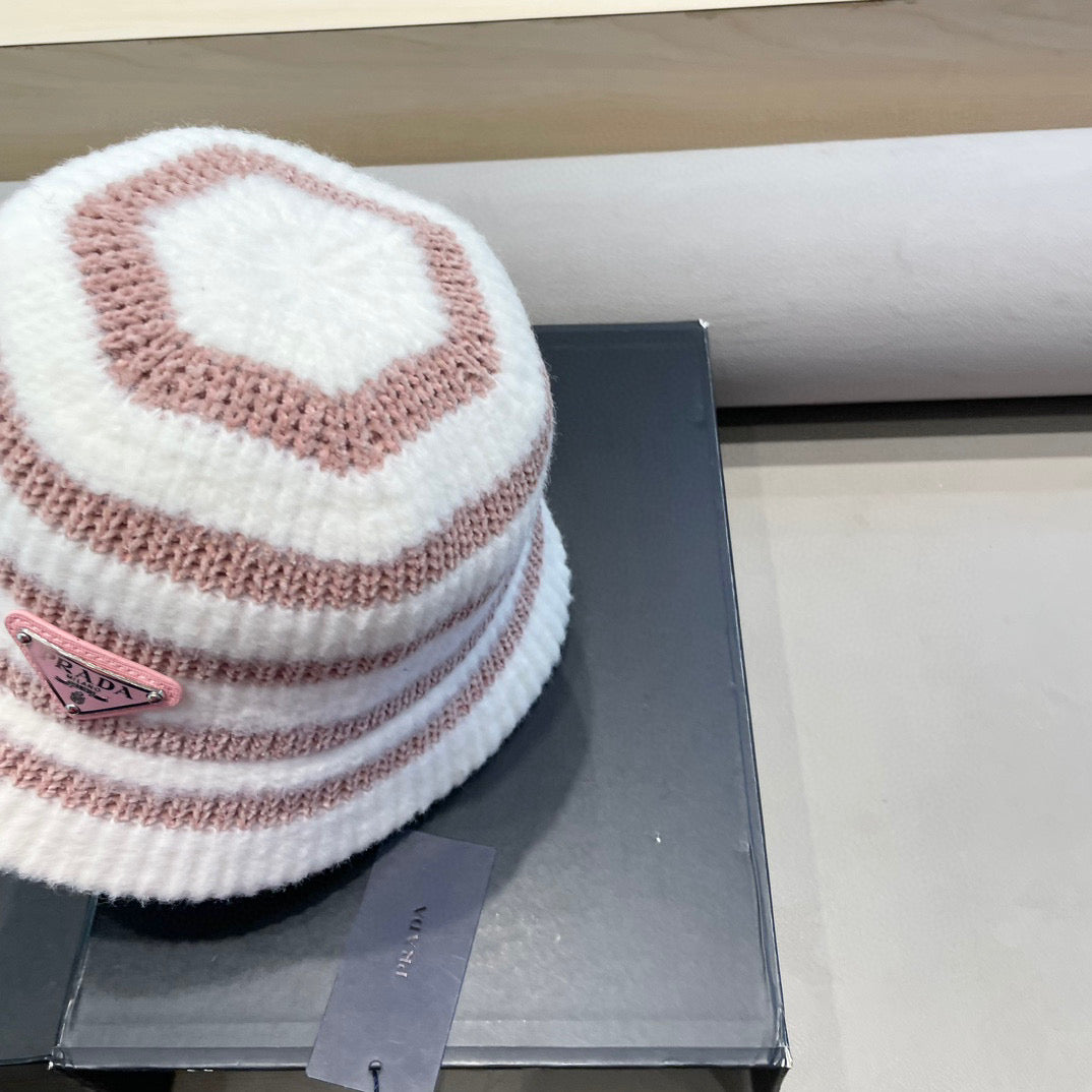 Prada Plush Bucket Hat Pink Knitted Woolen Fabric 125671