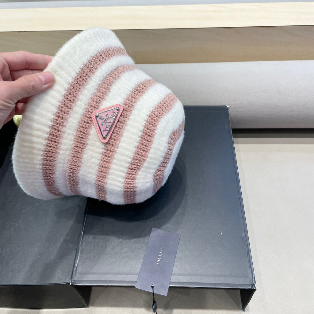 Prada Plush Bucket Hat Pink Knitted Woolen Fabric 125671