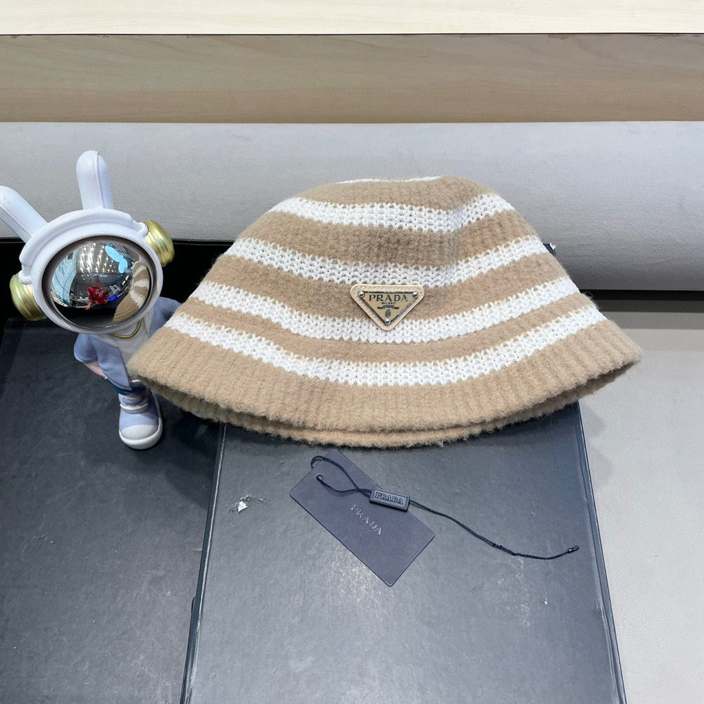 Prada Plush Bucket Hat Beige Knitted Woolen Fabric 125670