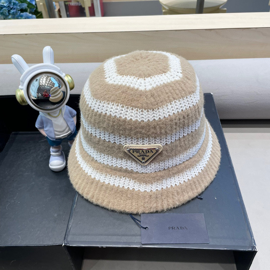Prada Plush Bucket Hat Beige Knitted Woolen Fabric 125670
